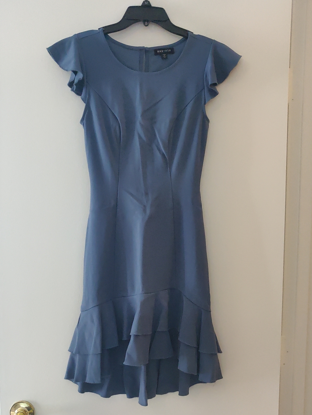 Blue High-Low Ruffle-Hem Fit & Flare Cap Sleeve Dress